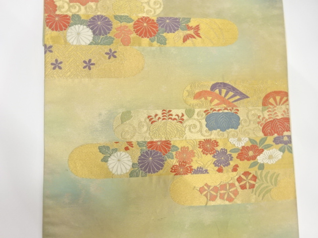 アンティーク　根来塗　布袋 堆朱　菊　模様　時代箱 EJ21-6 アンティーク ヱ霞に菊桐唐草模様織出し袋帯（材料